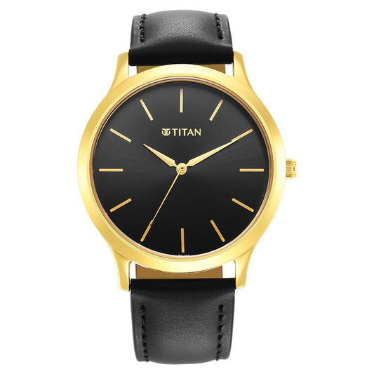 Titan Karishma Radiance Black Dial Analog Leather Strap watch for Men 1825YL03