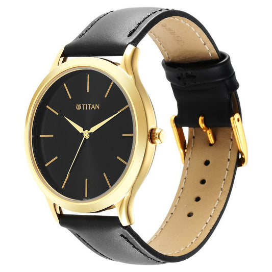 Titan Karishma Radiance Black Dial Analog Leather Strap watch for Men 1825YL03
