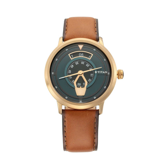 Titan Maritime Green Dial Analog Leather Strap watch for Men 1828QL01