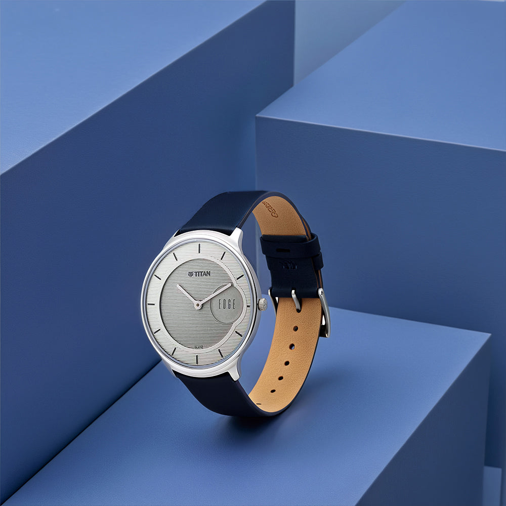 Titan Edge Baseline Grey Dial Analog Leather Strap watch for Men 1843SL01