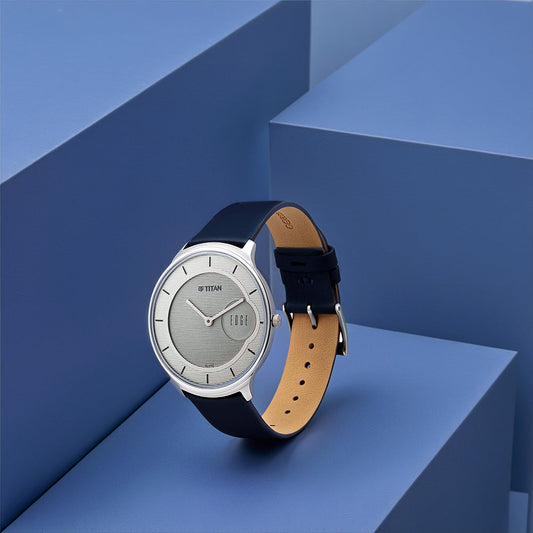 Titan Edge Baseline Grey Dial Analog Leather Strap watch for Men 1843SL01