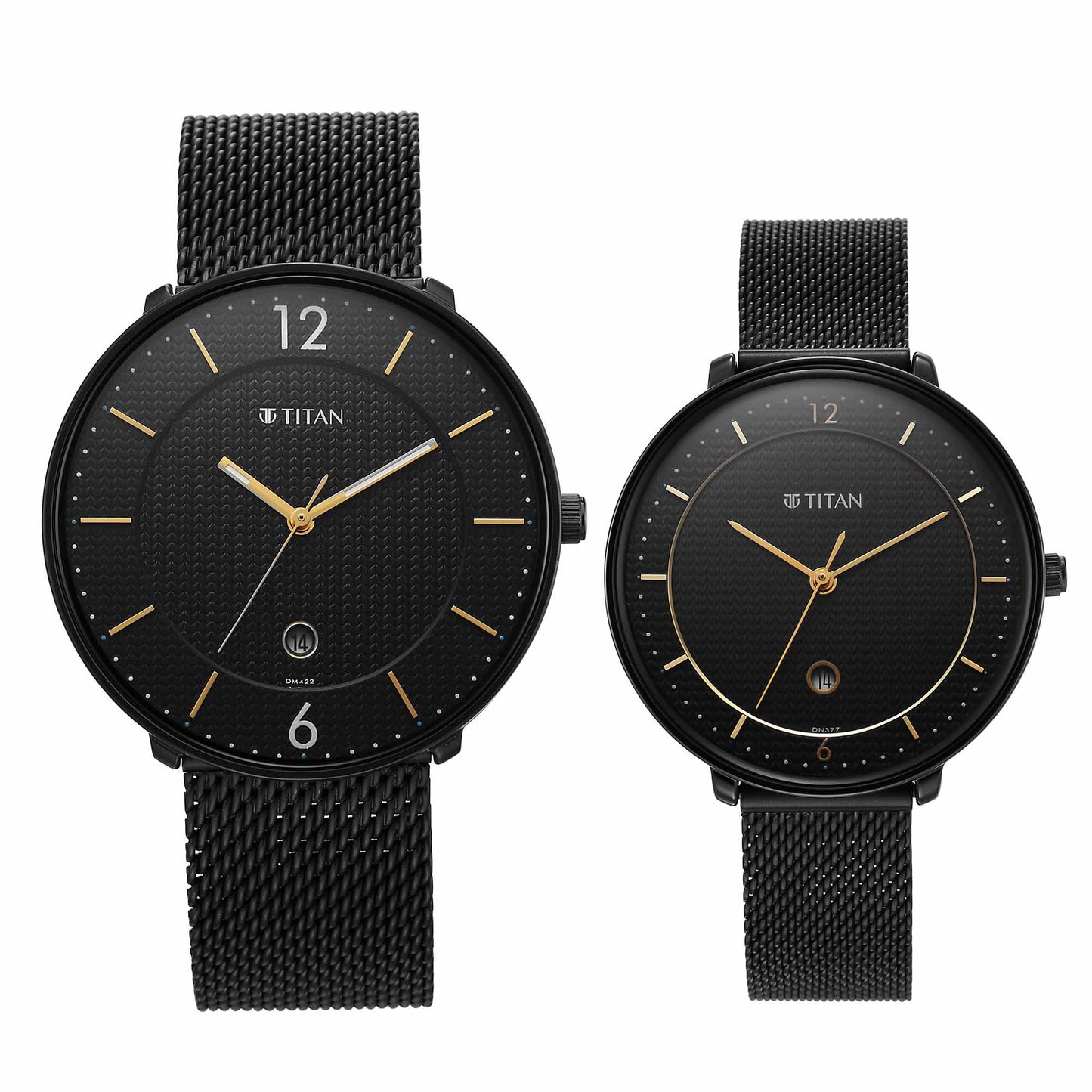 Titan Bandhan Black Dial Analog with Date Stainless Steel Strap watch for Couple