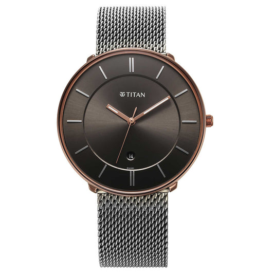 Titan Quartz Analog Anthracite Dial Stainless Steel Strap Watch for Men 1849KM01