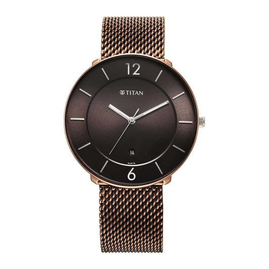 Titan Neo Splash Quartz Analog with Date Brown Dial Stainless Steel Strap Watch for Men 1849KM04