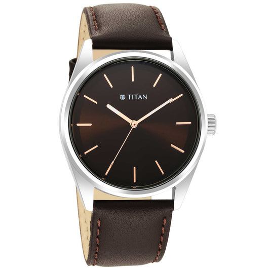 Titan Workwear Brown Dial Analog Leather Strap Watch Men 1866SL02