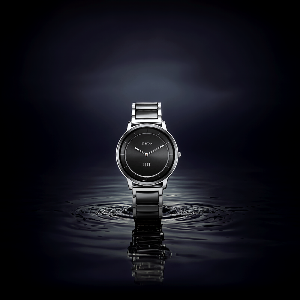 Titan Edge Fusion Quartz Analog Black Dial Two Toned Steel & Ceramic Strap Watch for Men 1878KD01