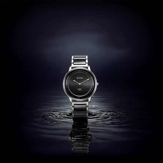 Titan Edge Fusion Quartz Analog Black Dial Two Toned Steel & Ceramic Strap Watch for Men 1878KD01