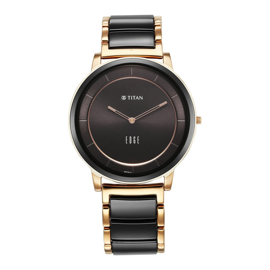 Titan Edge Fusion Quartz Analog Black Dial Black Steel & Ceramic Strap Watch for Men 1878KD03