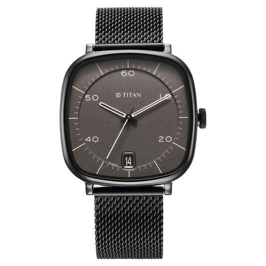 Titan Neo Curve Quartz Analog Anthracite Dial Black Stainless Steel Strap Watch for Men 1885NM01
