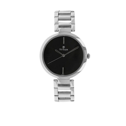 Titan Quartz Analog Black Dial Stainless Steel Strap Watch for Women 2480SM02
