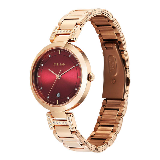 Titan Women Brass Round Shape Watches(2480WM07)