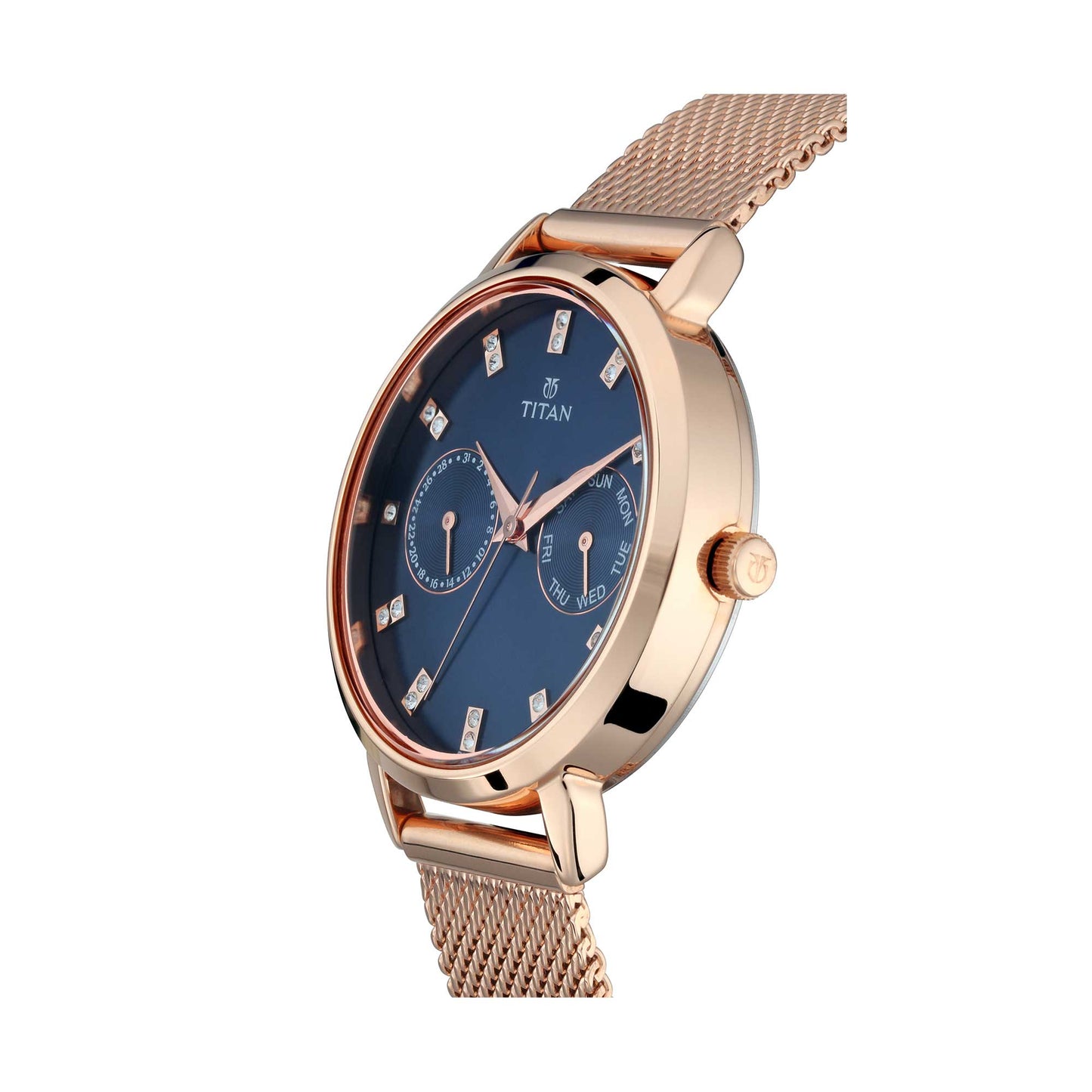 Titan Sparkle Quartz Analog with Day and Date Blue Dial Watch for Women
