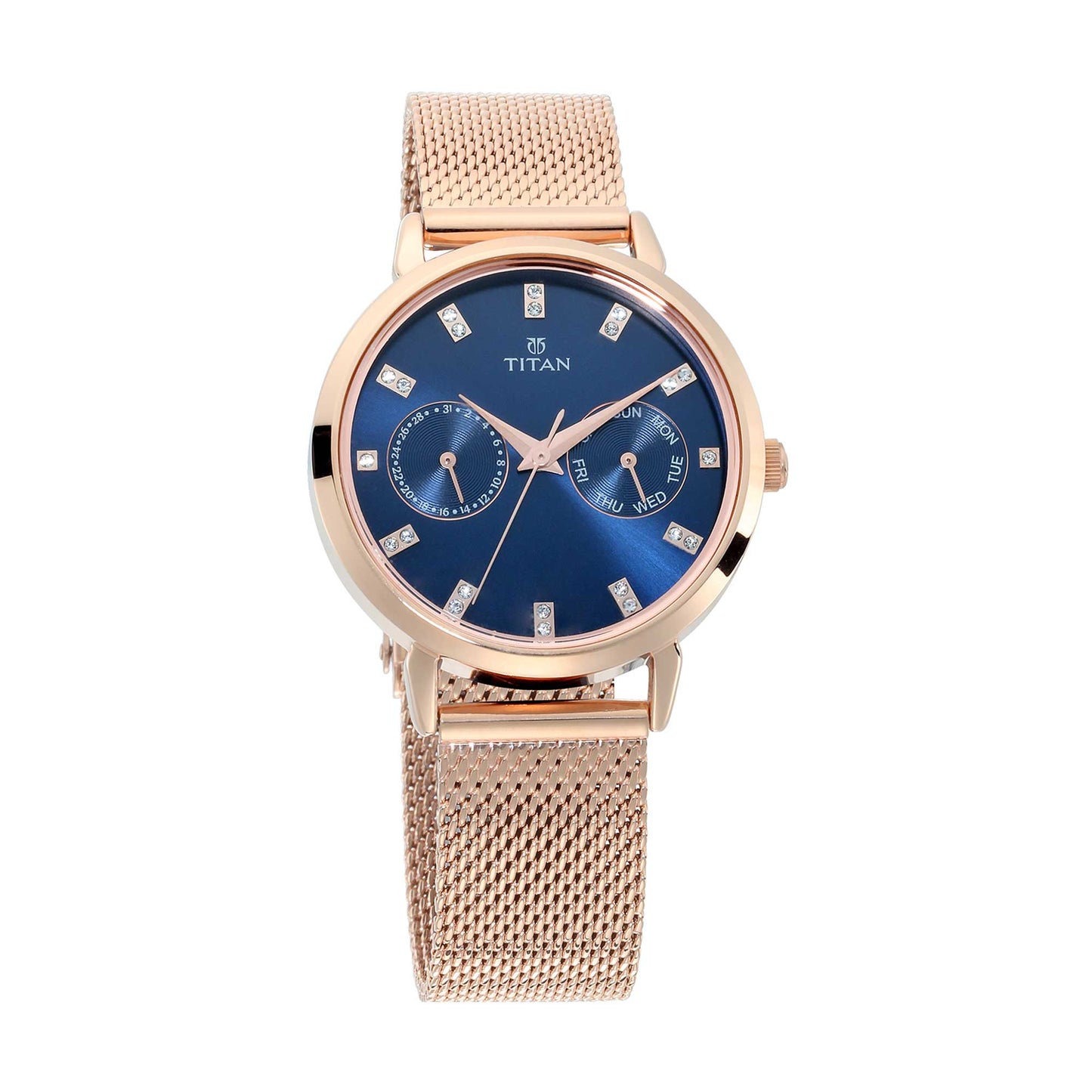 Titan Sparkle Quartz Analog with Day and Date Blue Dial Watch for Women