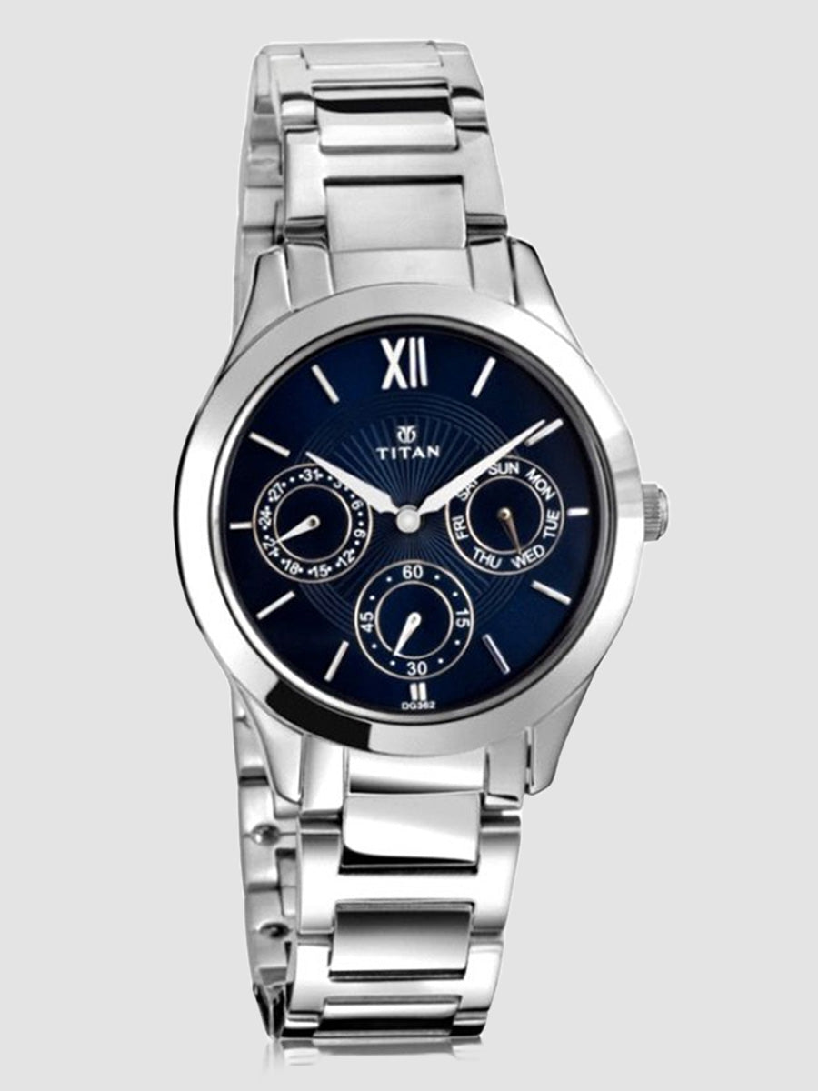 Titan Workwear Blue Dial Women Watch With Stainless Steel Strap 2570SM01