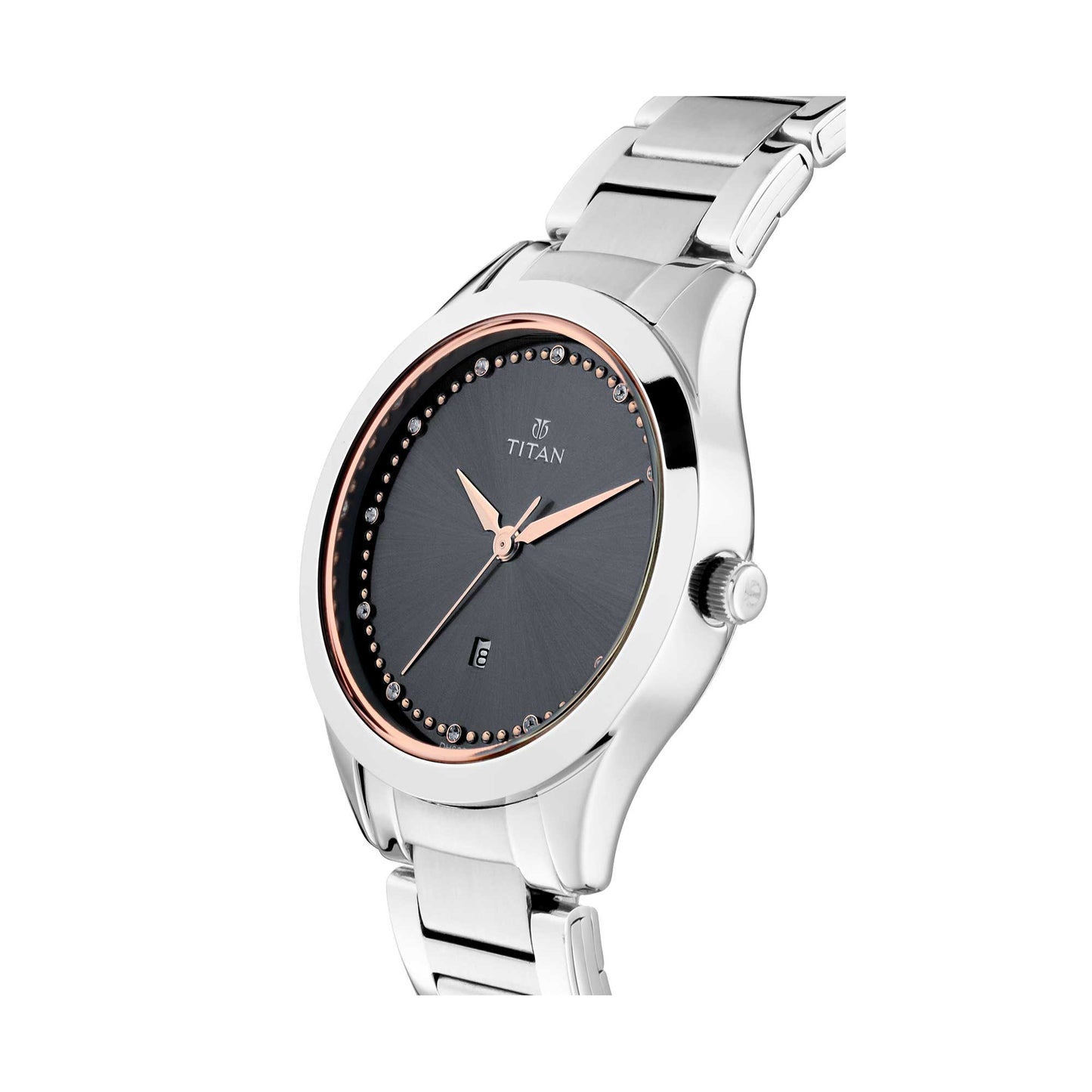Titan Sparkle Anthracite Dial Analog with Date Stainless Steel Strap Watch for Women 2570SM07