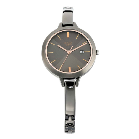 Titan Quartz Analog with Date Grey Dial Metal Strap Watch for Women 2578QM02