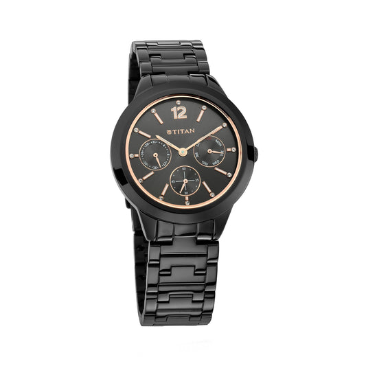 Titan Workwear Anthracite Dial Analog with Day and Date Stainless Steel Strap Watch for Women 2588NM01