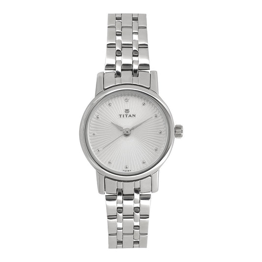Titan Quartz Analog Silver Dial Stainless Steel Strap Watch for Women 2593SM01