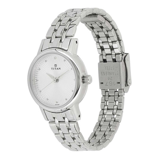 Titan Quartz Analog Silver Dial Stainless Steel Strap Watch for Women 2593SM01