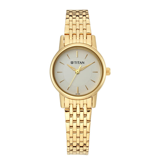 Titan Quartz Analog White Dial Golden Metal Strap Watch For Women 2593YM02