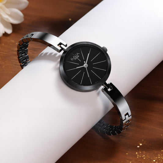 Titan Raga Viva Quartz Analog Black Dial Grey Metal Strap Watch for Women 2606QM04