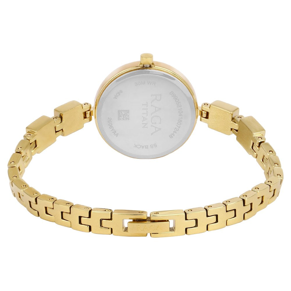 Titan Raga Viva Silver Dial Analog with Date Golden Metal Strap watch for Women 2606YM01