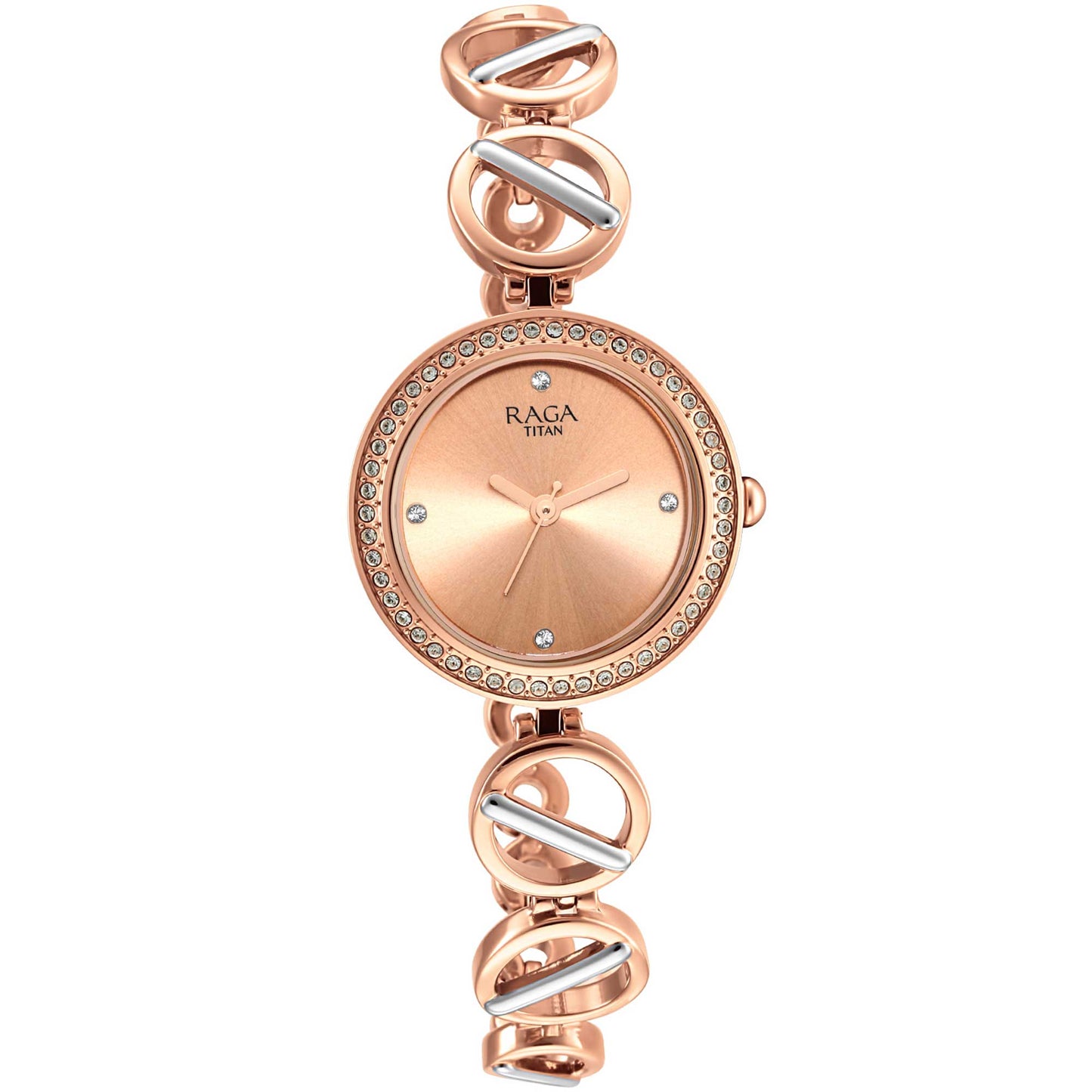 Titan Raga Viva Quartz Analog Rose Gold Dial Two Toned Metal Strap Watch For Women 2643KM01