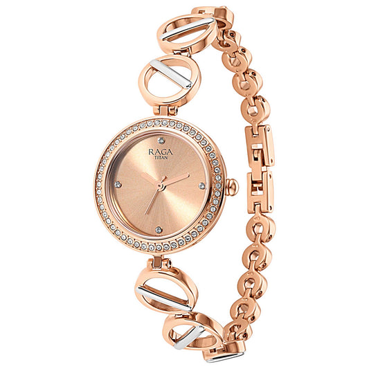 Titan Raga Viva Quartz Analog Rose Gold Dial Two Toned Metal Strap Watch For Women 2643KM01