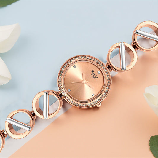 Titan Raga Viva Quartz Analog Rose Gold Dial Two Toned Metal Strap Watch For Women 2643KM01
