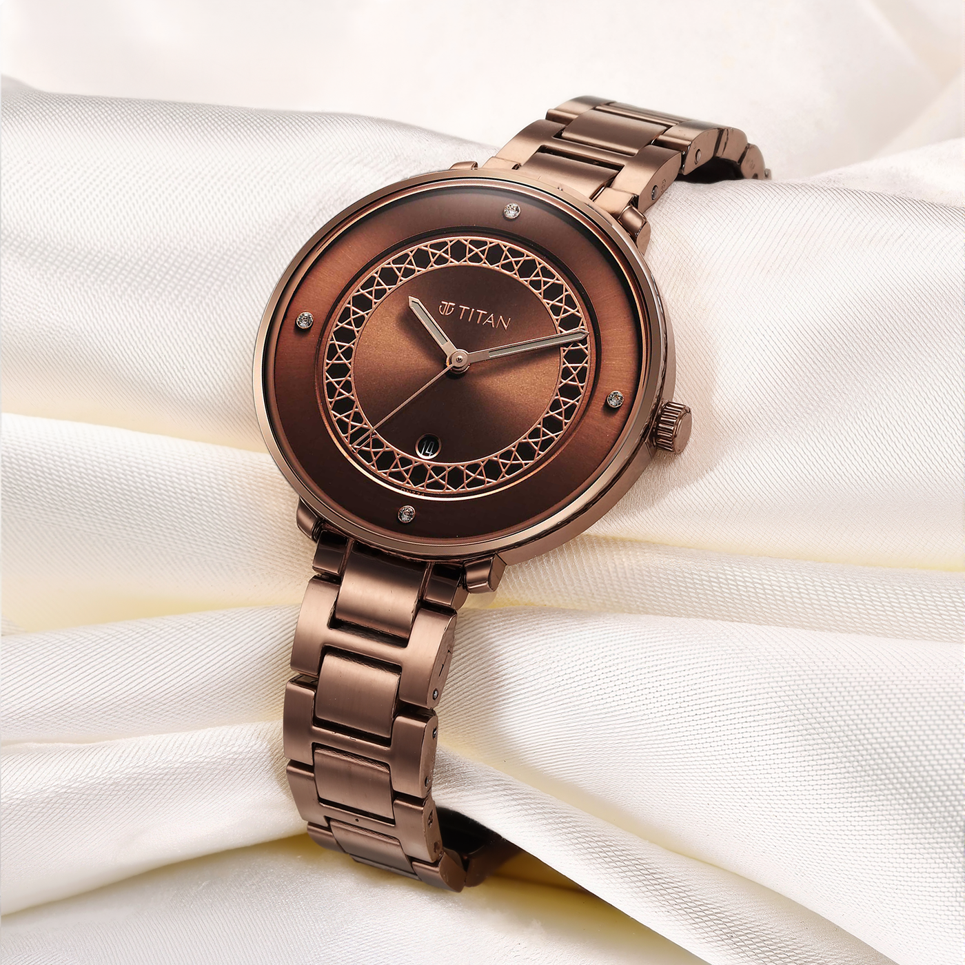 Titan Marhaba Brown Dial Analog Stainless Steel Strap watch for Women