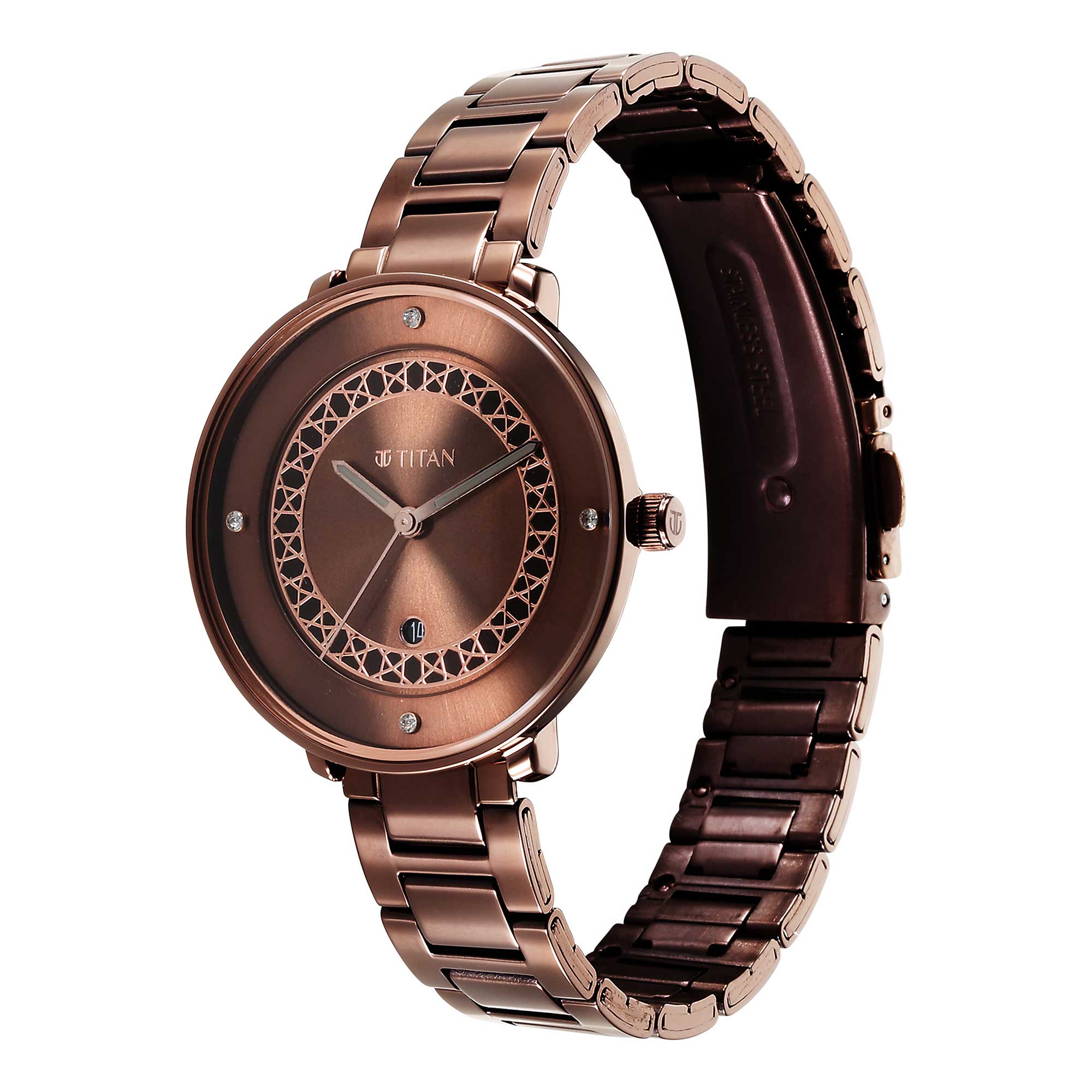 Titan Marhaba Brown Dial Analog Stainless Steel Strap watch for Women
