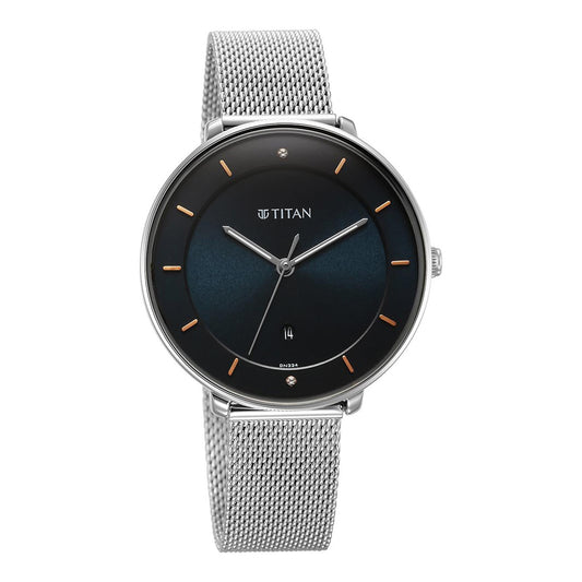 Titan Noir Blue Dial Analog Stainless Steel Strap Watch for Women