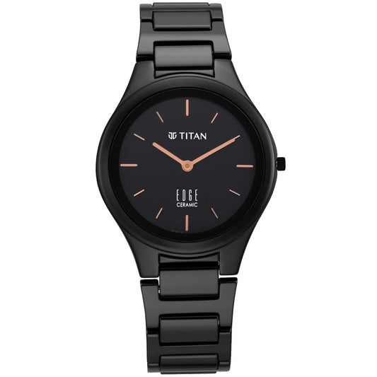 Titan Edge Ceramic Quartz Analog Black Dial Black Ceramic Strap Watch For Women 2653NC01