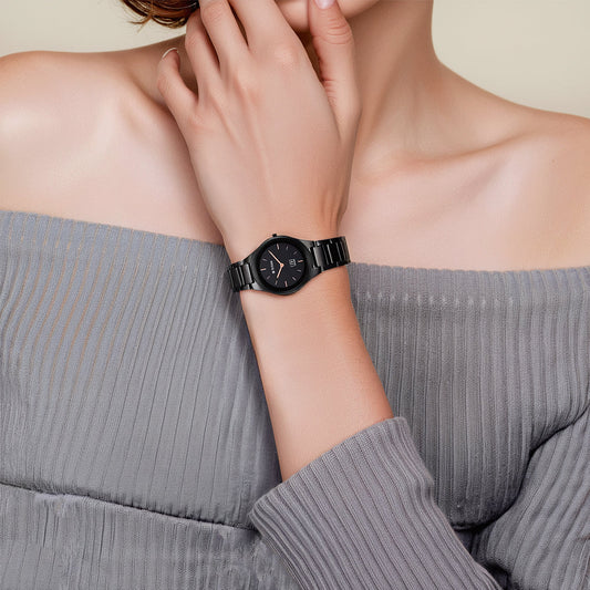 Titan Edge Ceramic Quartz Analog Black Dial Black Ceramic Strap Watch For Women 2653NC01