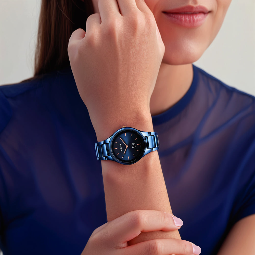 Titan Edge Ceramic Blue Dial Analog Ceramic Strap watch for Women 2653QC03