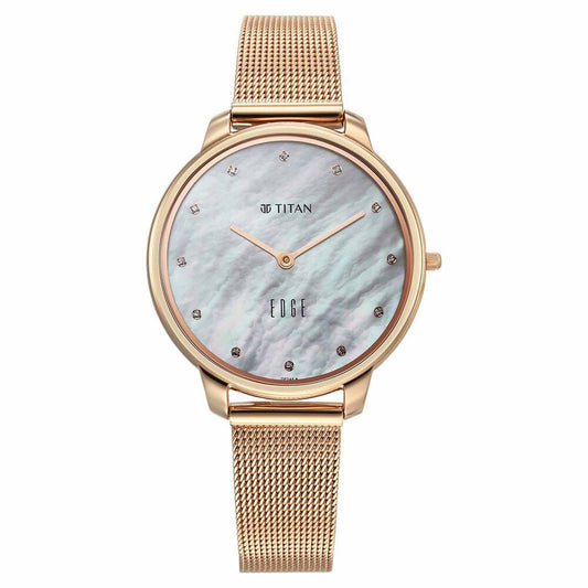 Titan Edge Metal Women Allure Quartz Alog Rich Mother Of Pearl Dial Stainless Steel Strap Watch For Women (2654WM02)