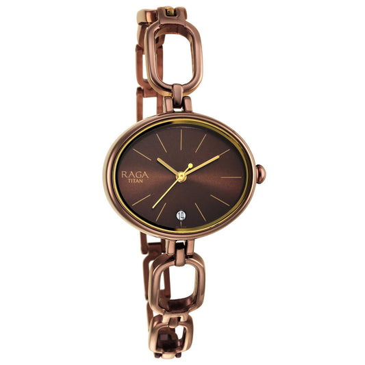 Titan Raga Viva Brown Dial Analog Metal Strap Watch for Women 2667QM01