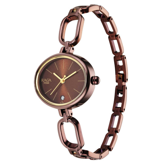 Titan Raga Viva Brown Dial Analog Metal Strap Watch for Women 2667QM01
