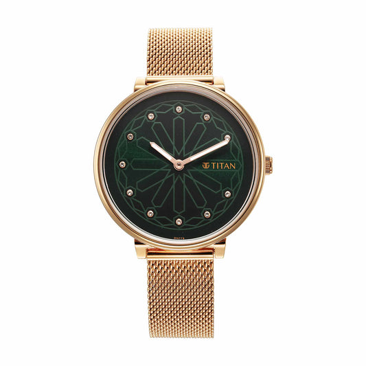 Titan Marhaba Green Dial Women Watch With Stainless Steel Strap 2673WM03