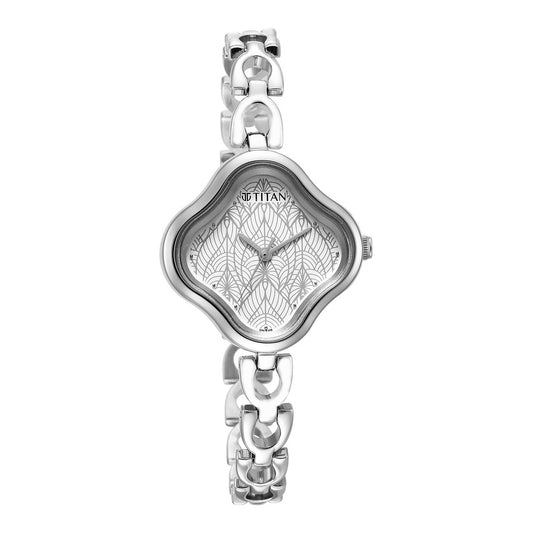 Titan Karishma White Dial Analog Metal Strap Watch for Women