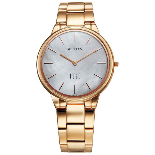 Titan Edge Metal Women Allure Quartz Alog Rich Mother Of Pearl Dial Stainless Steel Strap Watch For Women (2734WM01)