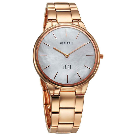 Titan Edge Metal Women Allure Quartz Alog Rich Mother Of Pearl Dial Stainless Steel Strap Watch For Women (2734WM01)