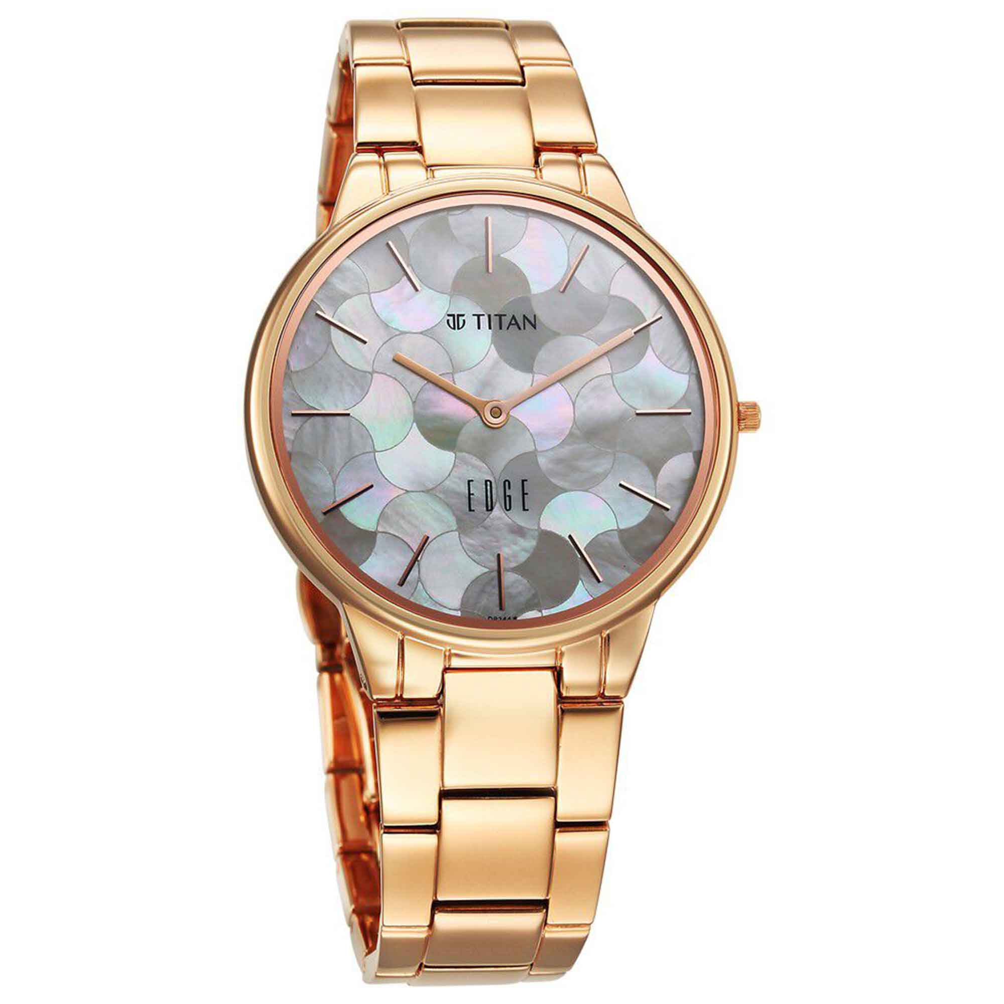 Titan Edge Metal Women Allure Quartz Alog Rich Mother Of Pearl Dial Stainless Steel Strap Watch For Women (2734WM02)