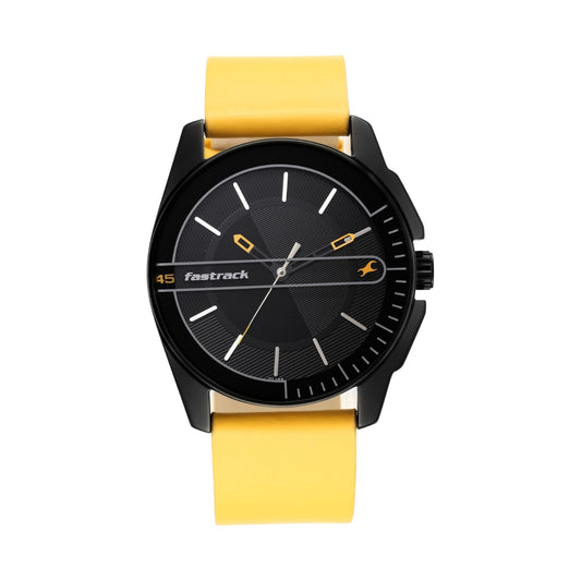 Fastrack Wear Your Look Quartz Analog Black Dial Leather Strap Watch for Guys 3089NL01