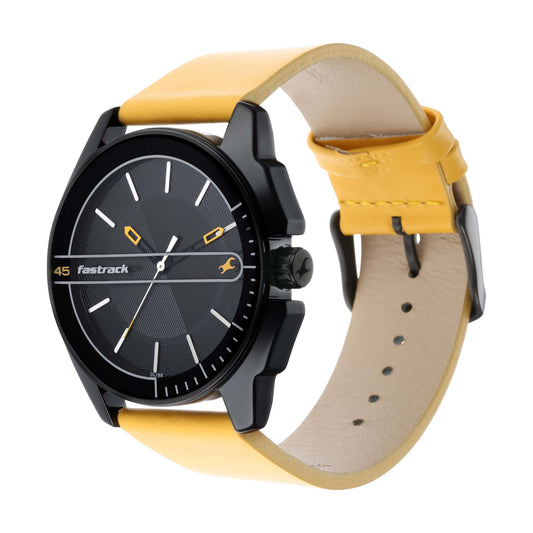 Fastrack Wear Your Look Quartz Analog Black Dial Leather Strap Watch for Guys 3089NL01