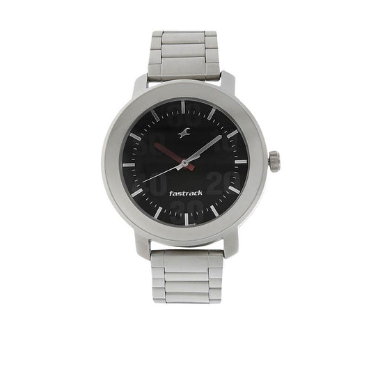 Fastrack Quartz Analog Black Dial Stainless Steel Strap Watch for Guys 3121SM02