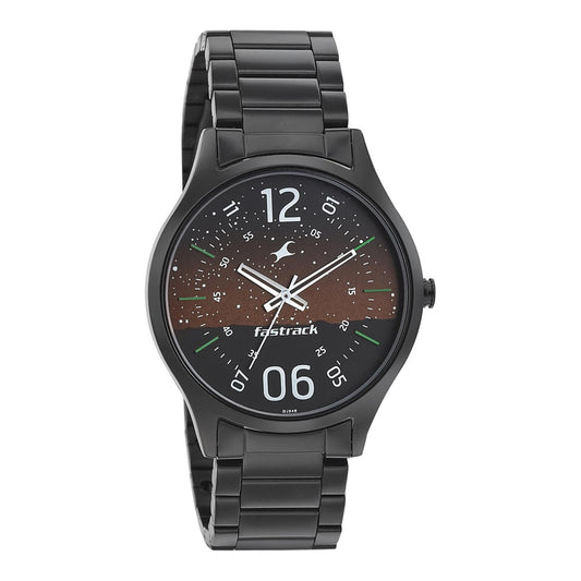 Fastrack Space Rover Quartz Analog Brown Dial Stainless Steel Strap Watch for Guys 3184NM01