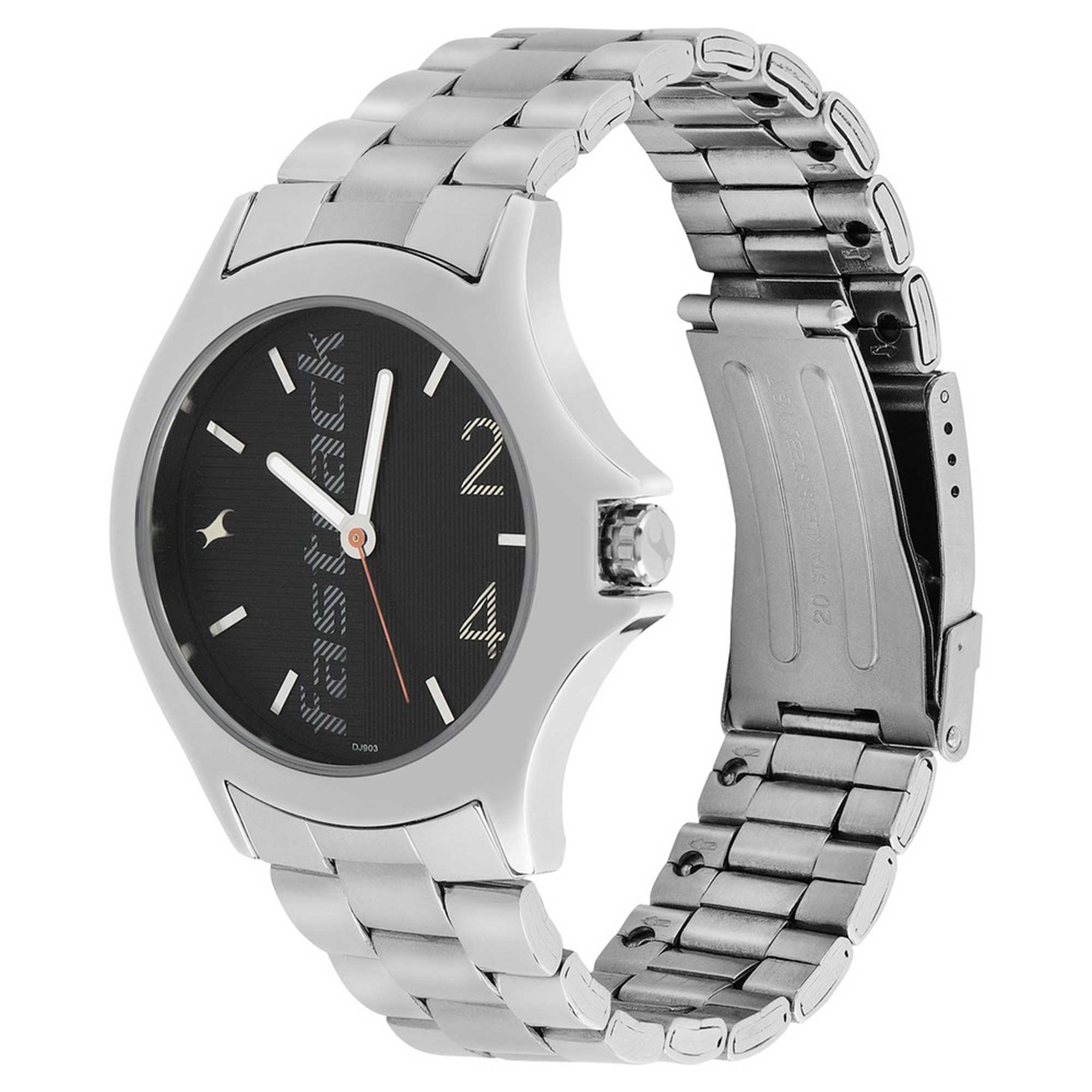 Fastrack Quartz Analog Black Dial Stainless Steel Strap Watch for Guys 3220SM02