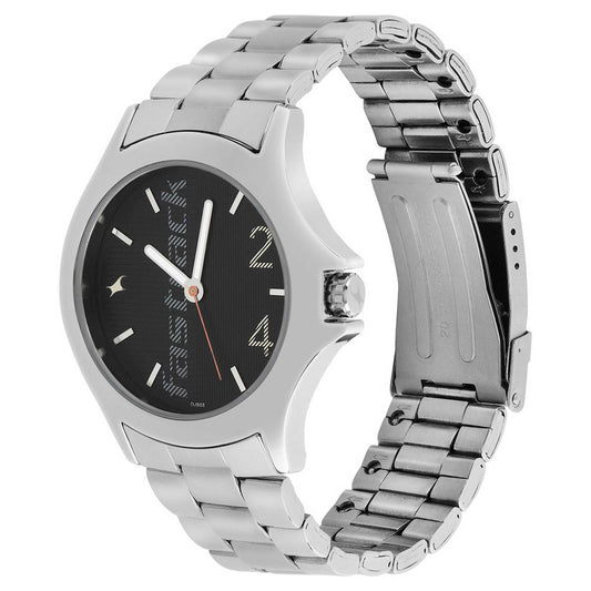 Fastrack Quartz Analog Black Dial Stainless Steel Strap Watch for Guys 3220SM02