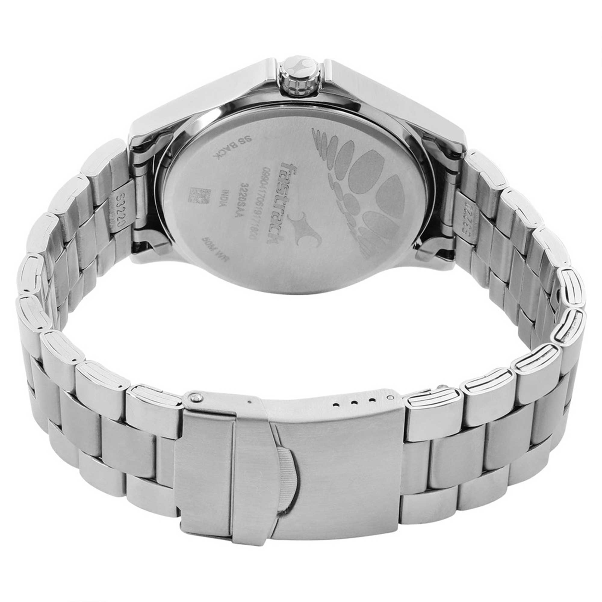 Fastrack Quartz Analog Black Dial Stainless Steel Strap Watch for Guys 3220SM02